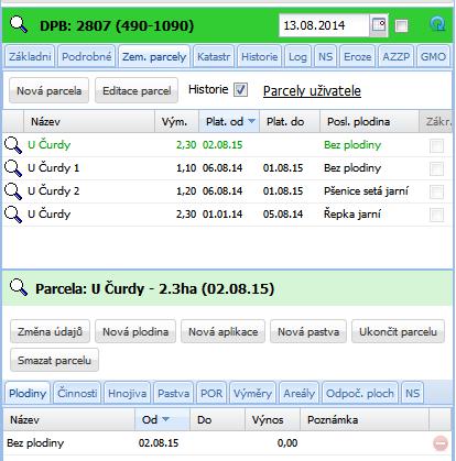 1 Parcela je založena k 1.1.2014 bez plodiny.