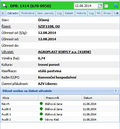 6.2 Detail DPB Obrazovku s podrobnými údaji o DPB otevřete například z některého seznamu DPB v detailu uživatele, dvojklikem na zákres DPB v mapě, ze seznamu vyhledávání DPB apod.