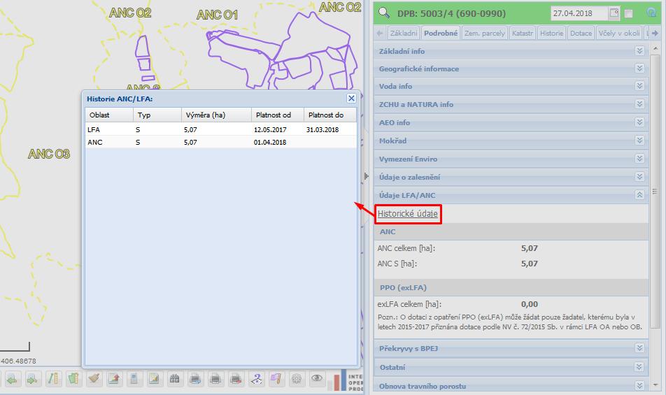 Obrázek 22 LFA/ANC údaje V sekci Překryvy s BPEJ se