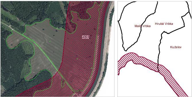 Mapovou vrstvu hraniční pásmo 450 m - bez GMO si můžete aktivovat ve stromečku vrstev pod uzlem GMO.