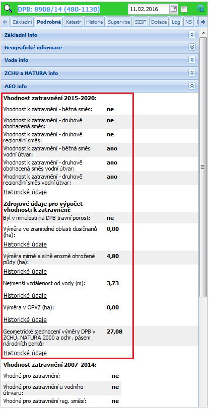 Informace na této záložce se zobrazují k datu nastavenému