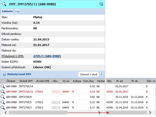 Všechny polygony ZMT v tomto přehledu mají shodné datum vzniku (je uvedeno v horní části formuláře) a patří do jedné rodiny. Kliknutím do řádku ZMT se zobrazí detail příslušného ZMT.