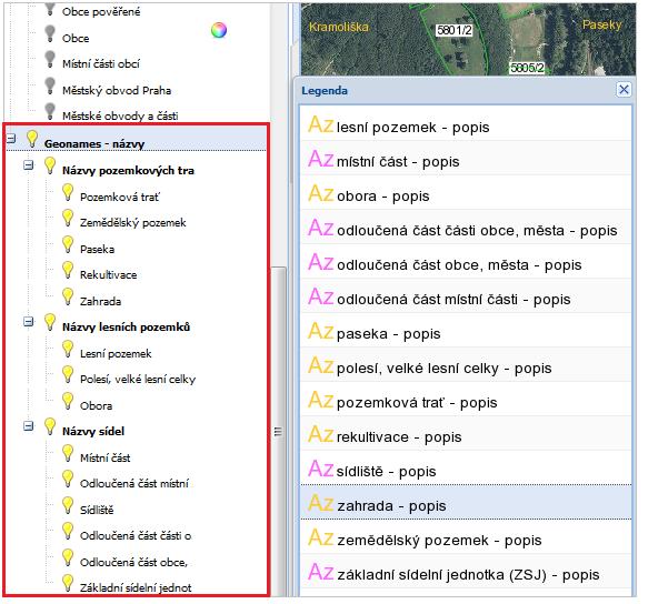 6.9 Vrstva Geonames Geonames je databází geografických jmen České republiky (ČR).