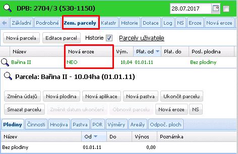 Toto dialogové okno je rozděleno na skupiny: - Eroze (předpokládané erozní faktory platné od) - Svažitost - Setí po vrstevnicích - Nejdelší odtoková linie Nápočty