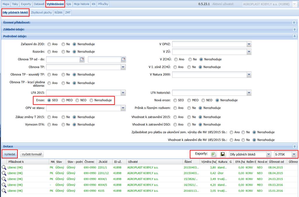 V levé části je vyhledávání aktuálně závazné eroze ( do 31. 6.
