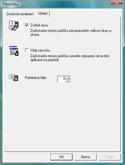 Karta Vzhled Karta Vzhled obsahuje následující položky. Zvětšit okno Zdvojnásobí velikost okna monitoru Status Monitor.