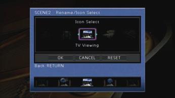 Rename/Icon Select Mění název a ikonu scény zobrazenou na displeji čelního panelu nebo TV obrazovce.