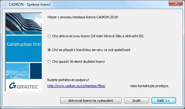 Aktivace produktu na pracovní stanici klienta Pokud máte síťovou licenci pro několik pracovních stanic a aktuální instalace je pro klientskou pracovní stanici, postupujte takto: 1.