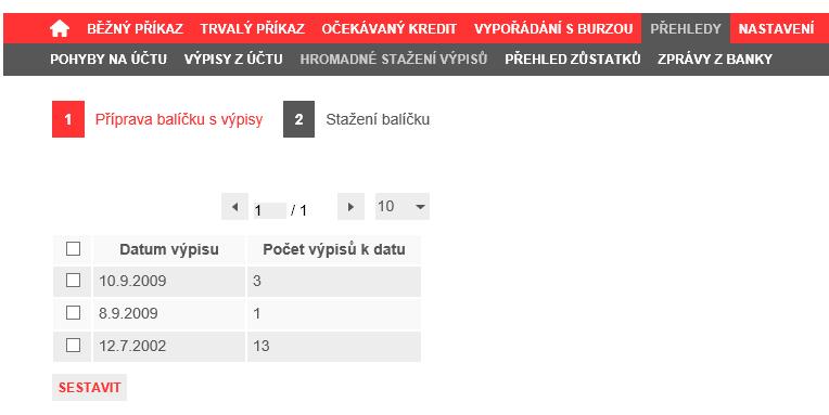 3.15 Hromadné stažení výpisů Aplikace umožňuje zmocněné osobě stáhnout balíček se všemi výpisy ze všech účtů k jednomu datu.