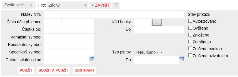 Obrázek 16 - Rozbalovací seznam pro výběr filtru Po výběru filtru v seznamu dojde přímo k jeho aplikaci na přehled a stav, že je filtr aktivní, je indikován zvýrazněným symbolem trychtýře Obrázek 17