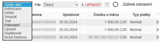 3.8.5 Potvrzení příkazu k úhradě Pro příkazy zpracované bankou je možné získat potvrzení o provedené platbě.