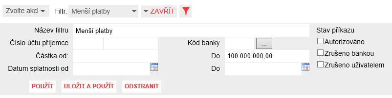 Obrázek 121 Indikace sestupně setříděného přehledu dle sloupce Datum splatnosti Pro filtraci přehledu použijte ovládací prvek s rozbalovacím seznamem dostupných filtrů Filtr, Obrázek 122 rozbalovací