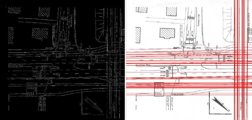 Obr. 32 Houghova transformace aplikovaná na gradient vstupu (nahoře) a vstup upravený operací uzavření (dole) 6.2 Detekce a odstranění textu Pro detekci textu byla zvolena metoda MSER.