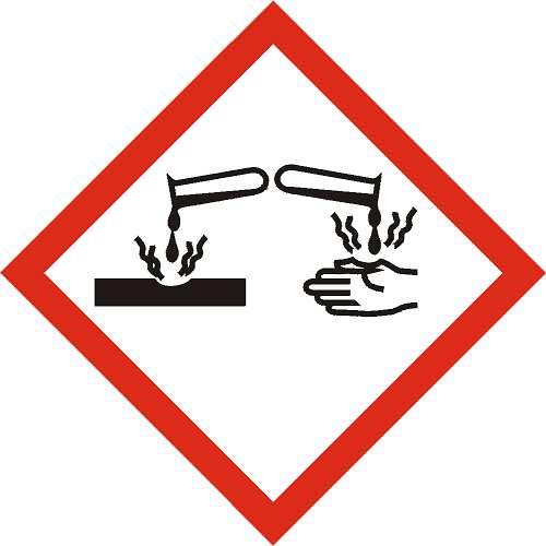 Výstražné symboly nebezpečnosti: GHS05: Žíravost BEZPEČNOSTNÍ LIST Strana: 2 Signální slova: Pokyny pro bezpečné zacházení: Nebezpečí * P262: Zabraňte styku s očima, kůží nebo oděvem.