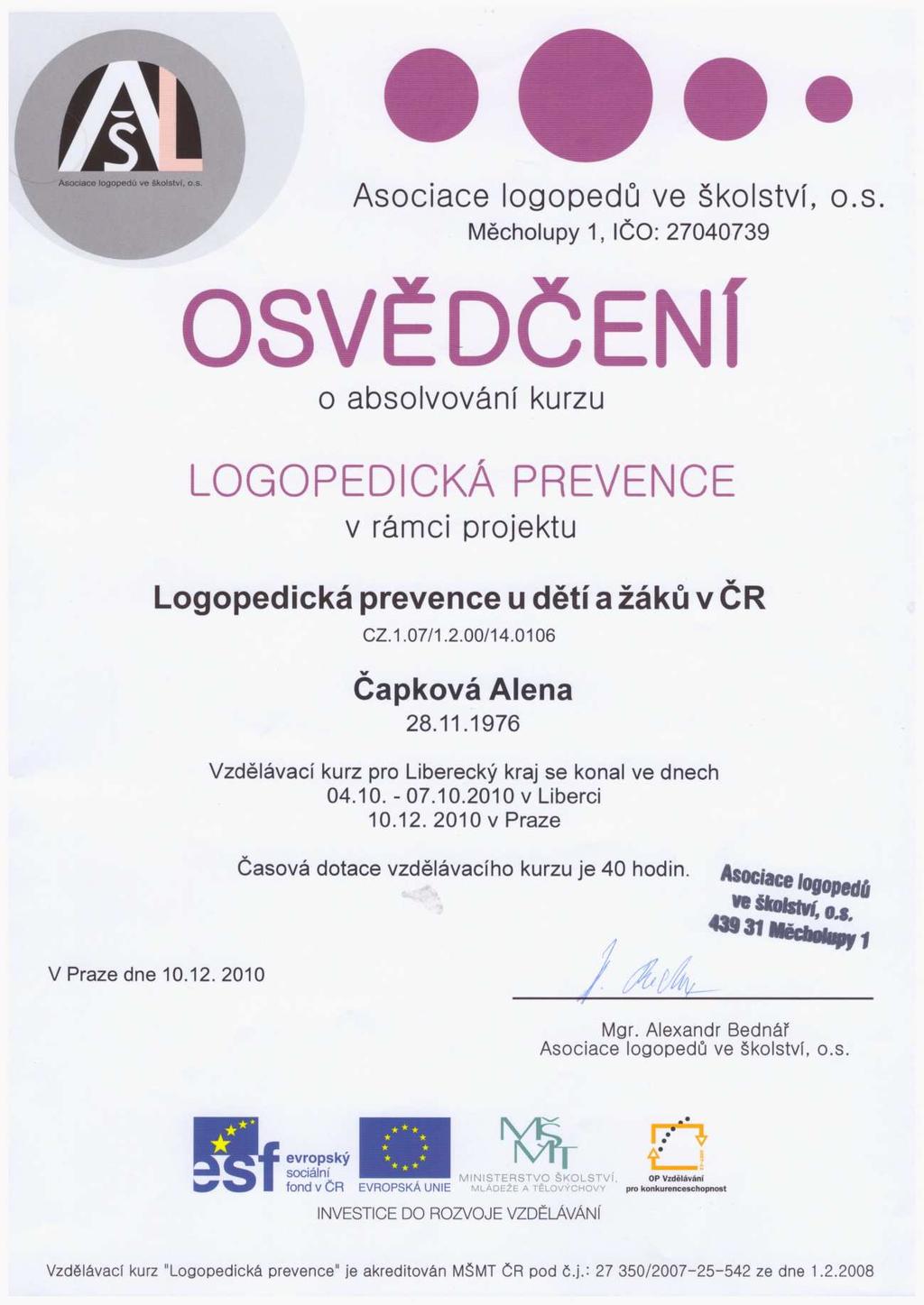 1. Osvědčení o absolvování