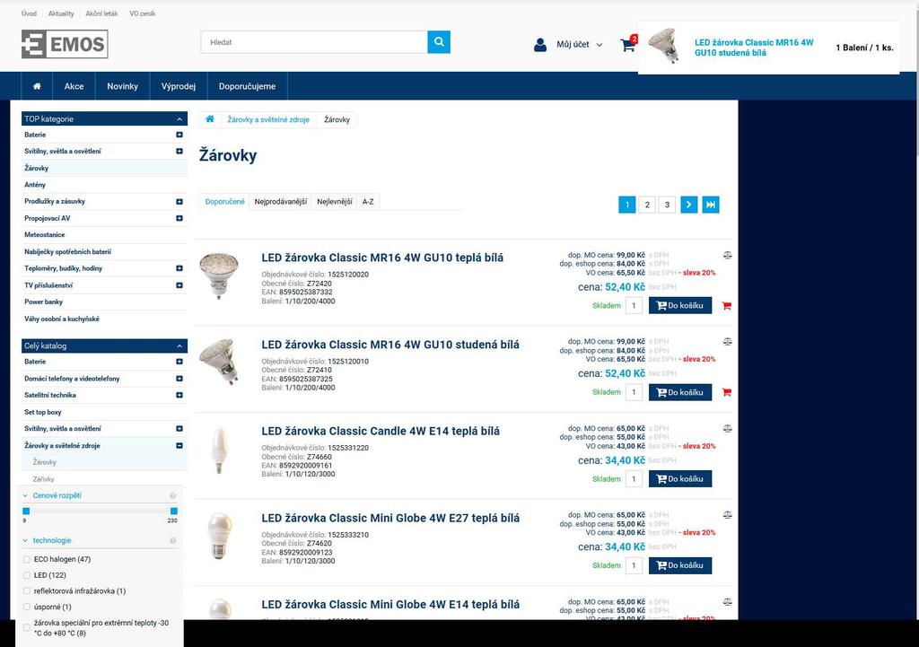 jsem informovaný o zboží, které vkládám do košíku zboží si můžu třídit podle ceny nebo prodejnosti jednoduše přejdu na další stránku s produkty už v přehledu zboží mám komplexní informace a také