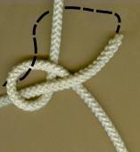 Dračí smyčka Otočte si za zády provaz okolo těla, pevnou část lana v levé ruce, volný konec v pravé.