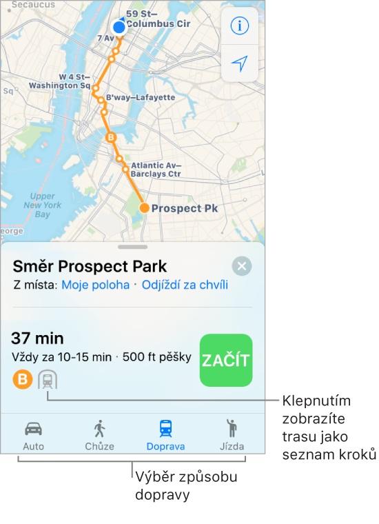 Pokud nejsou informace o dopravě ve vaší oblasti k dispozici, můžete klepnout na Zobrazit navigační aplikace a použít aplikaci pro další způsoby přepravy.