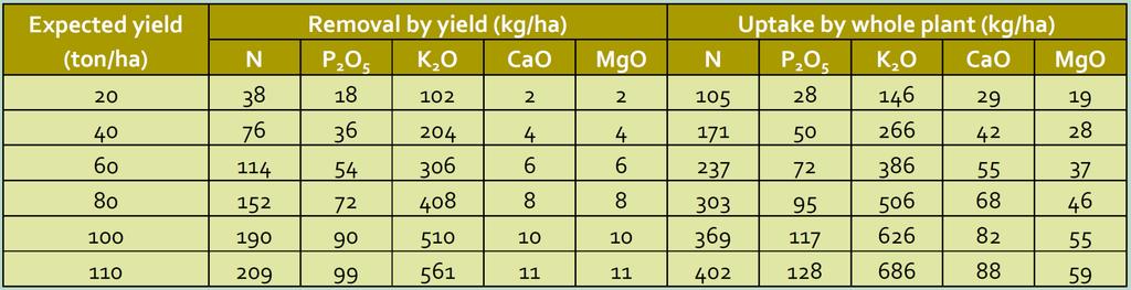 Odběr živin na 10 t hlíz: 40-50 kg N 9