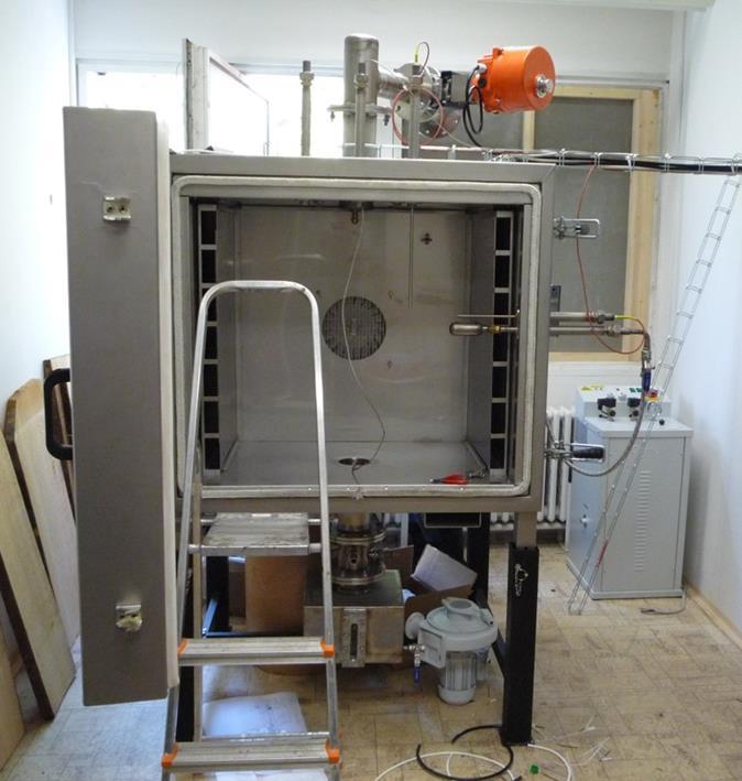 Laboratorní zařízení pro tepelnou úpravu dřeva (komora sání, výfuk, topení, přívod páry, vlhčení, ventilace, psychrometr, sběr kondenzátu; vyvíječ páry)