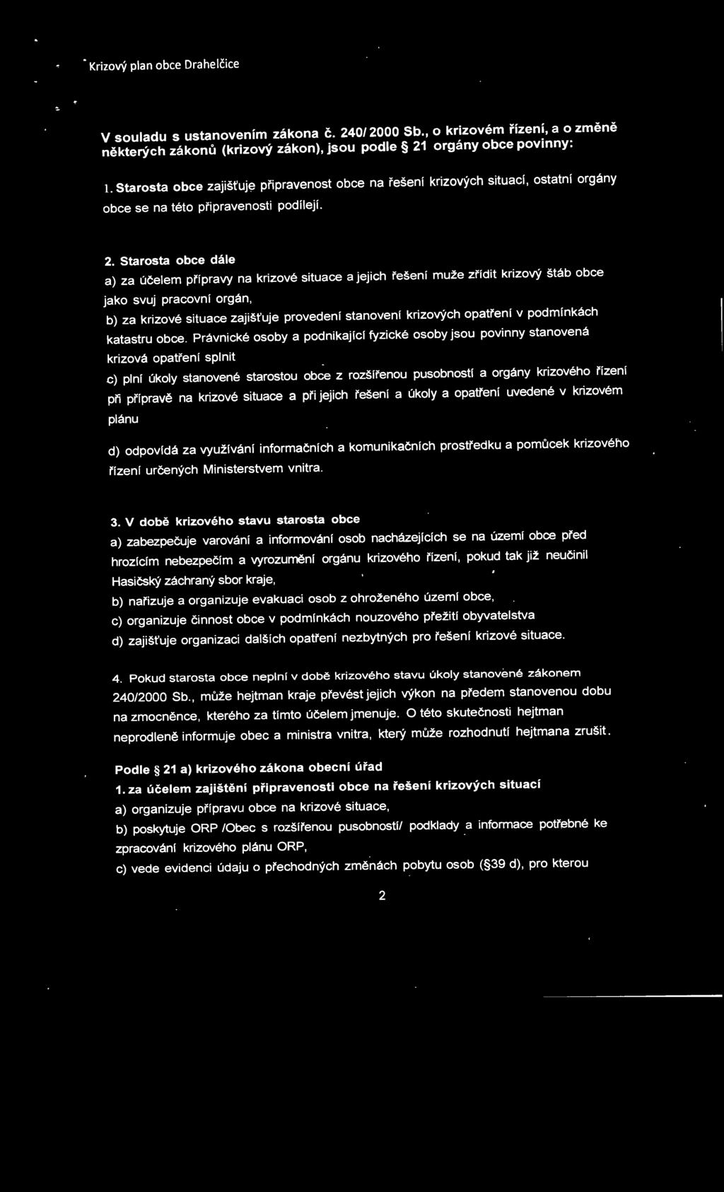 Právnické osoby a podnikající fyzické osoby jsou povinny stanovená krizová opatření splnit c) plní úkoly stanovené starostou obce z rozšířenou pusobností a orgány krizového řízení při přípravě na