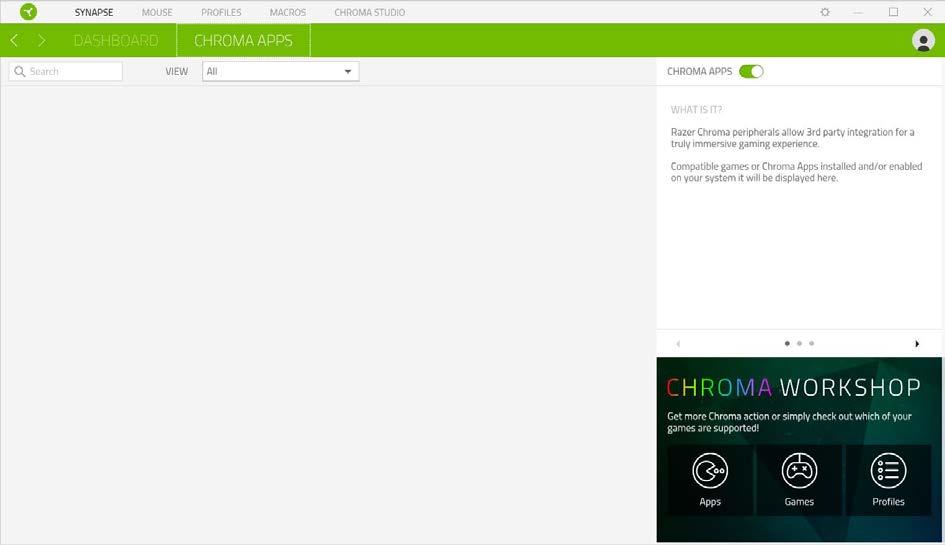 Chroma Apps Zde máte možnost zapnout či vypnout a spravovat aplikace vytvořené třetími stranami.