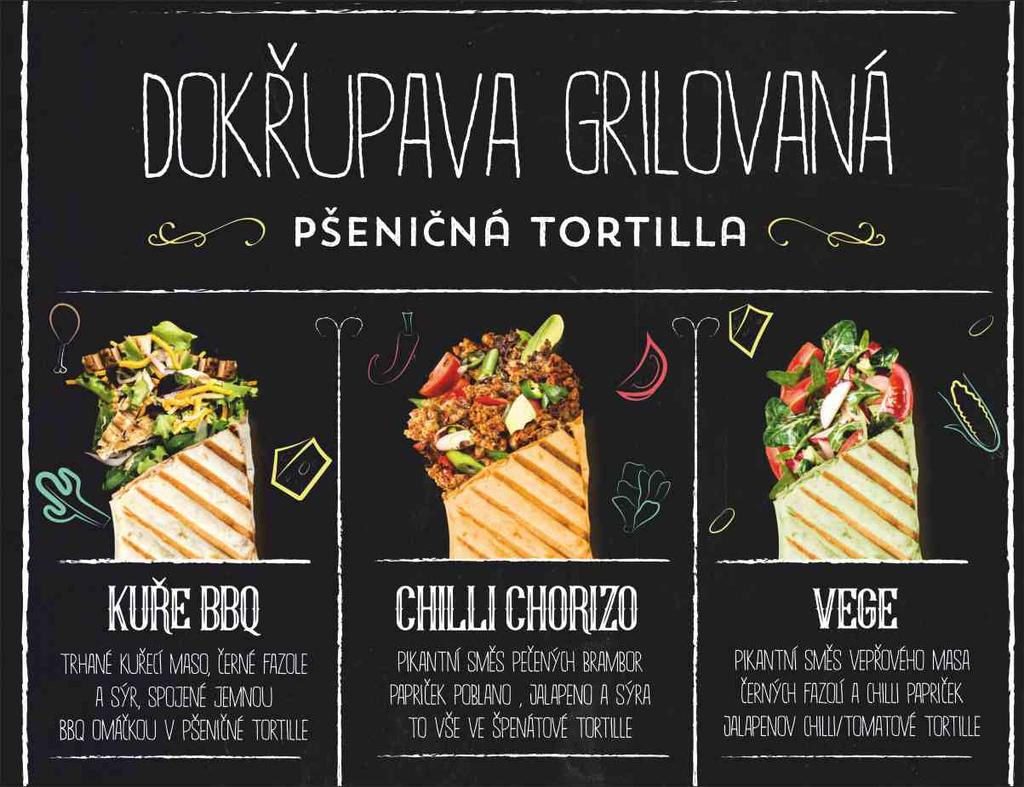 BURRITOS - Pšeničné tortilly plněné směsí určené k přímému použití - hluboko zmrazené 111111 Chicken BBQ Burrito 12 ks jemné kuřecí burritos s koriandrem carton 384,00 Kč 111112 Chile Carnita Burrito