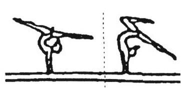 1.312 Stoj na rukou prohnutě bočně (2 s), také schylmo s přednožením jedné a skrčením druhé (2 s)