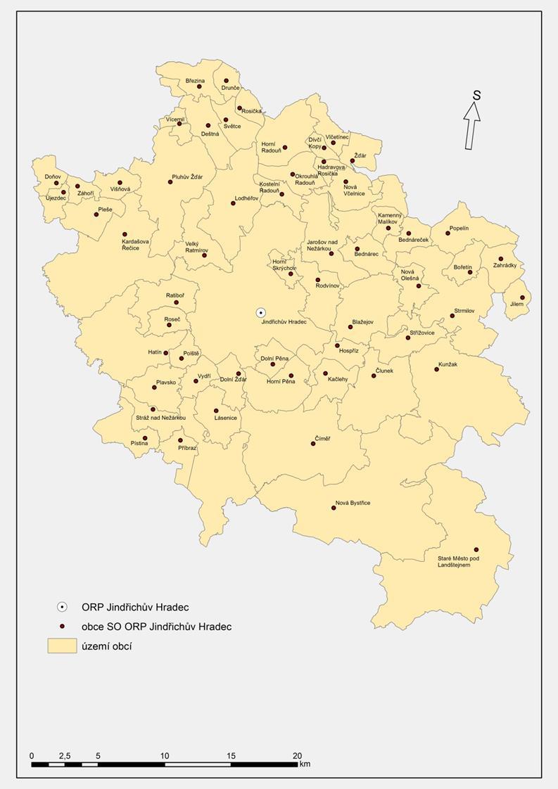 1 Analytická část 1.1 Obecná část analýzy 1.1.1 Základní informace o řešeném území ORP Jindřichův Hradec se nachází na území bývalého největšího, ale současně řídce zalidněného okresu České republiky okresu Jindřichův Hradec.