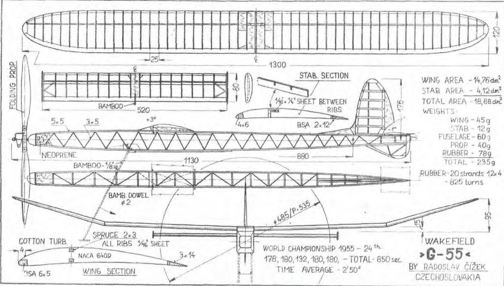 "G 55" také "Fi-55" Model navržen podle nových pravidel, kdy byl, vypuštěn průřez trupu. Obrys křídla stejný jako u G-54 nebo XL 56 létal na MMS 55 a MS 1956.