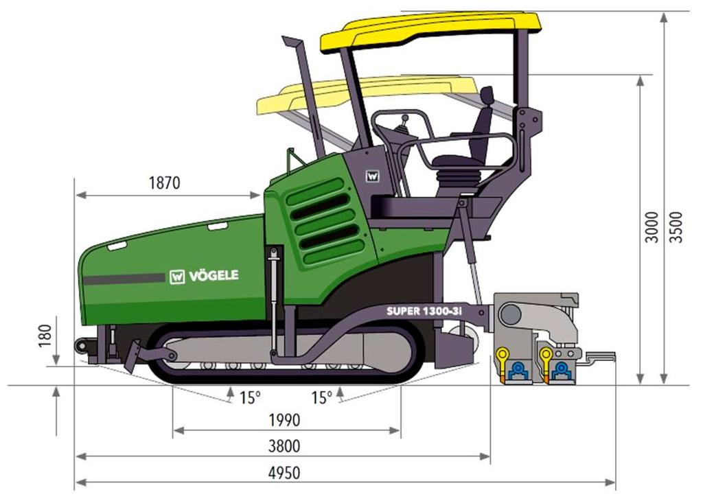 hmotnosť 10,6 t Max. hmotnosť 11,45 t Štand. šírka pokládky 1,8 3,4 m Max.