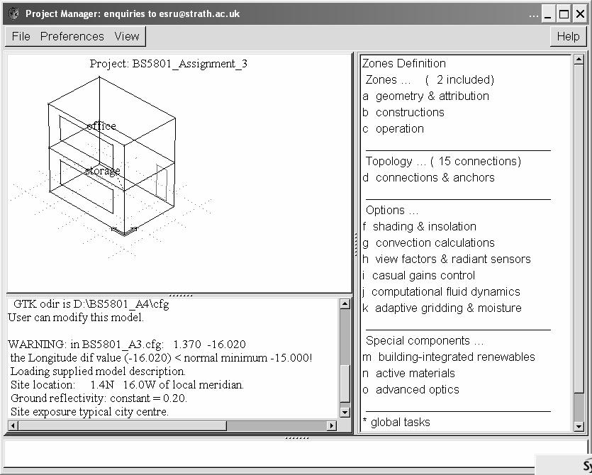 Zadání zátěž ěží v ESP-r 81 Zadání zátěž ěží v ESP-r Operation Scheduled air flows Casual gains Databases maintenace Climate Material Construction Plant components Event profiles Model editor Zones