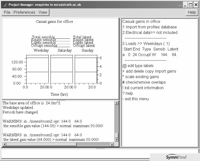 Casual gains Occupants Lights Equipment Zadání zátěž ěží v ESP-r check/remove overlaps Databases maintenace Project manager Climate Model editor Simulat ion Results analysis Material Construction