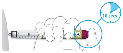 KROK 5: Injektujte dávku Pokud je obtížné stisknout injekční tlačítko, nepoužívejte sílu.