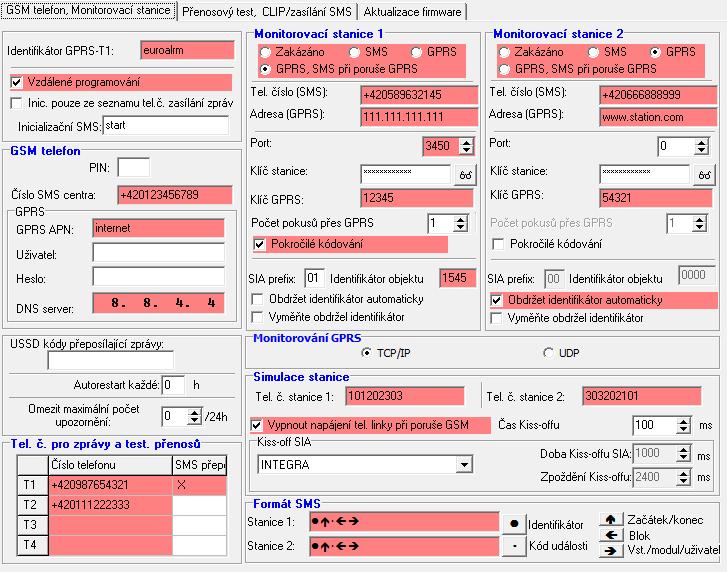 SATEL GPRS-T1 9 Obr. 7. Záložka "GSM telefon, monitorovací stanice". GSM telefon PIN PIN kód SIM karty. Vložením nesprávného PINu může vést k zablokování SIM karty.