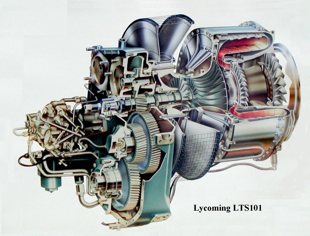 Obr. 2.6 Turbo-hřídelový motor Honeywell LTS101 (Lycoming) [13] Základní parametry Bylo vyrobeno mnoho verzí motoru LTS101, avšak budou zde uvedeny dvě typické verze tohoto motoru.