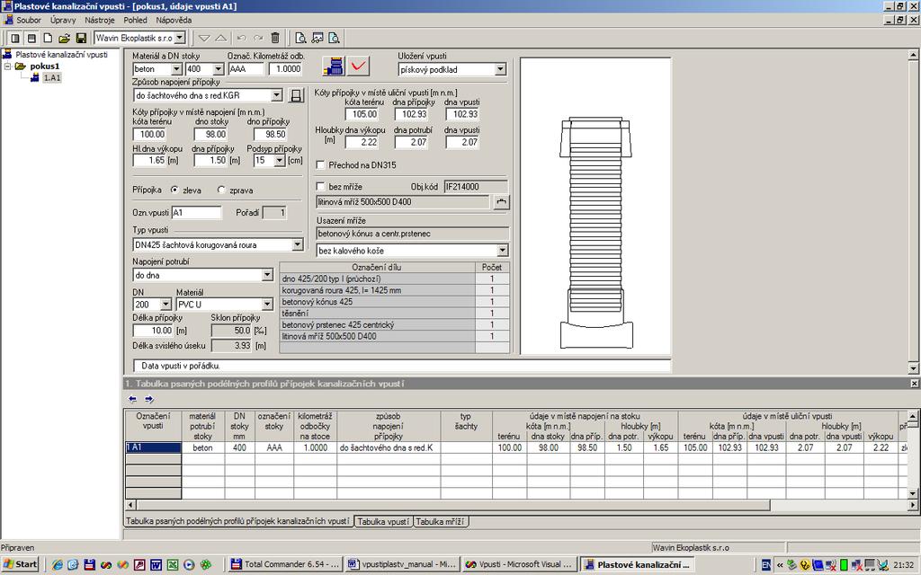 6 Popis funkcí menu, tlačítek a dialogových oken Obr. 1 prostředí programu Plastové kanalizační vpusti Ovládání programu se odehrává v základním prostředí aplikace, t.j. v okně ÚDAJE VPUSTI.