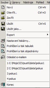 6.1 Menu Soubor Položky menu "Soubor" slouží k práci se soubory dat s údaji o vpustech, k nastavení prázdného souboru dat pro vkládání nových údajů, pro tisk výsledků, pro výběr aktuální tiskárny pro