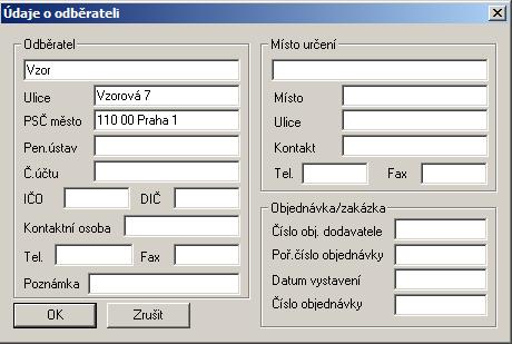 Údaje o odběrateli pro objednávku: Obr.