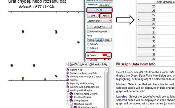 Poté obdélníkovým výběrem vyberte označte body grafu při zapnutém Průzkumníku dáte kurzor do plochy grafu, následně stiskněme levé tlačítko