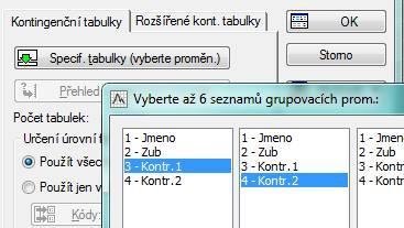 Př. Zuby (viz str.10) Kontingenční tabulka - ve Specif.