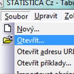 - otevřením tabulky Microsoft Excel v programu Dell Statistica bez importu - vložením dat do nové tabulky v programu Dell Statistica -