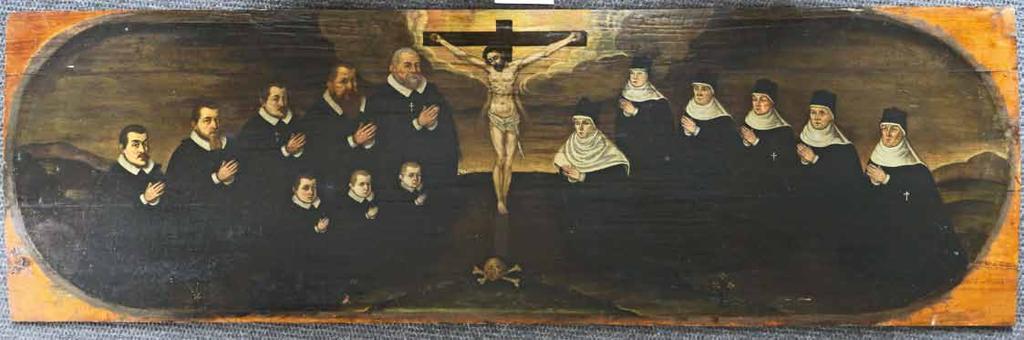 Část třístupňového honosného epitafu těžaře Paula Beera zobrazující klečící příslušníky rodiny ve smutečním šatu: vlevo pět dospělých synů a pod nimi tři vnuci, vpravo v popředí druhá choť Beerova a