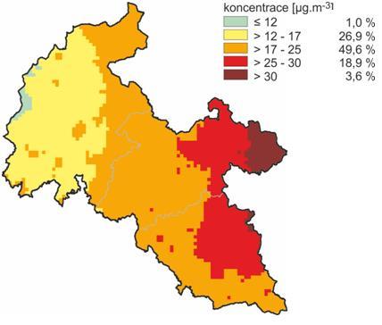 Obrázek 20: Pole průměrné roční koncentrace PM 2,5, zóna CZ08Z