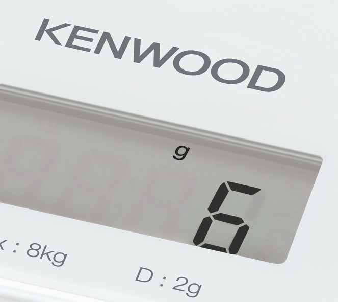 Příprava pokrmů Váhy Elektronické váhy Kenwood jsou nepostradatelné při pečení. Mají vysokou nosnost až 8 kg a hygienický skleněný povrch.
