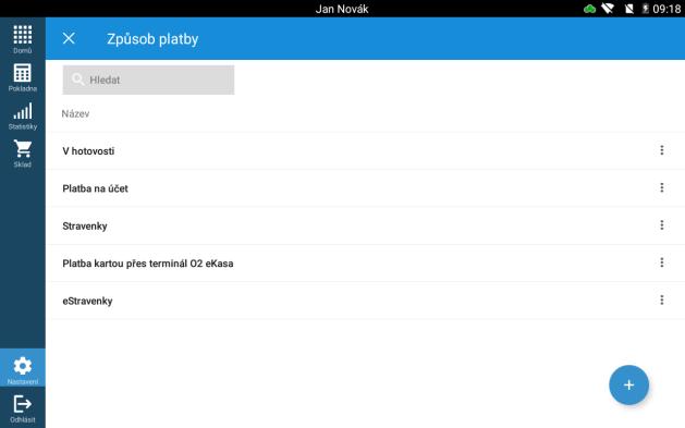 5.6 Způsob platby Cesta: Nastavení -> Pokladna -> Způsob platby Umožnuje editovat stávající platební metody, případně přidávat
