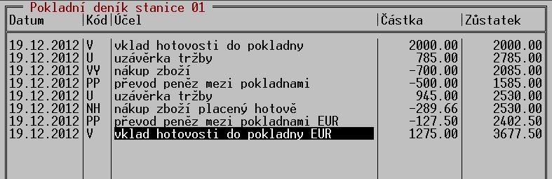 Tato částka se zadá do kolonky s cizí měnou a program dopočte zbytek částky k úhradě v měně domácí: Evidence v pokladním deníku Po zadání placené částky program obvyklým způsobem dopočte případnou