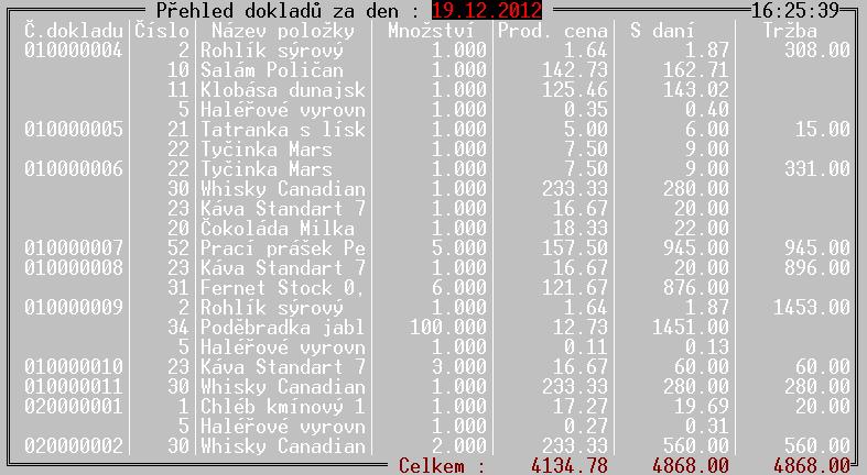 Přehledy Tabulka denního přehledu je uspořádána tak, že na začátku jsou zobrazeny údaje z prodejek a na konci údaje z faktur a dodacích listů.