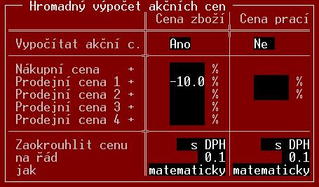 Program se přepne do číselníku Zboží, nebo Prací a zde je možno vybrat jednotlivě položky, případně je vybrat hromadně po jejich předchozím označení.