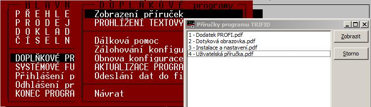 Funkce programu Příručka vybraná z této nabídky se zobrazí v PDF prohlížeči, který je součástí Windows, nebo je nainstalovaný jako samostatný program (obvykle